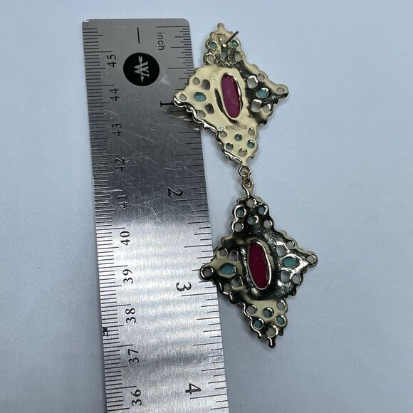 BaubleBar Gold Tone Turquoise Blue White Mauve Cabochon Dangle Earrings Bold - Picture 6 of 7